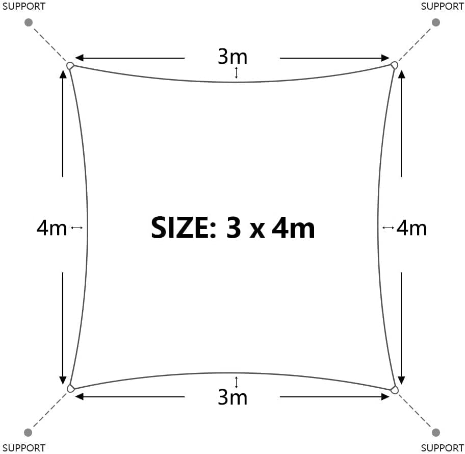 Dripex 3x4m Waterproof Rectangle Sun Shade Sail Canopy Sand