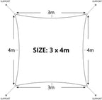 Dripex 3x4m Waterproof Rectangle Sun Shade Sail Canopy Sand