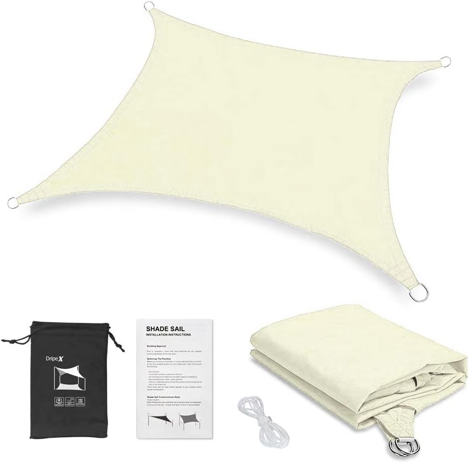 Dripex 3x4m Waterproof Rectangle Sun Shade Sail Canopy Beige