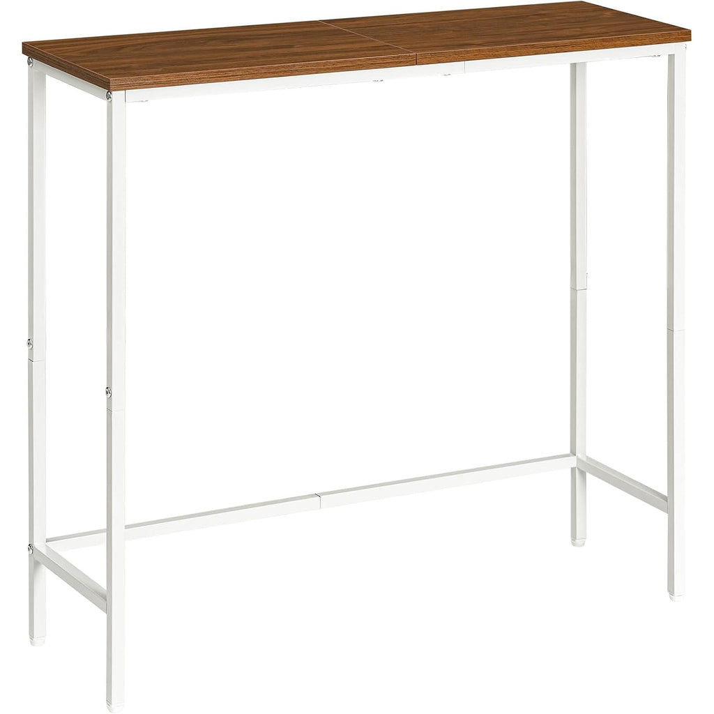 HOOBRO Slim Console Table - White & Walnut Narrow Entryway Sofa Display Table