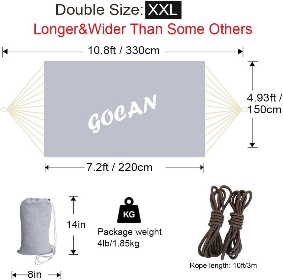 GOCAN XXL 2 Person Brazilian Double Hammock 220x150cm - Extra Large Canvas Cotton