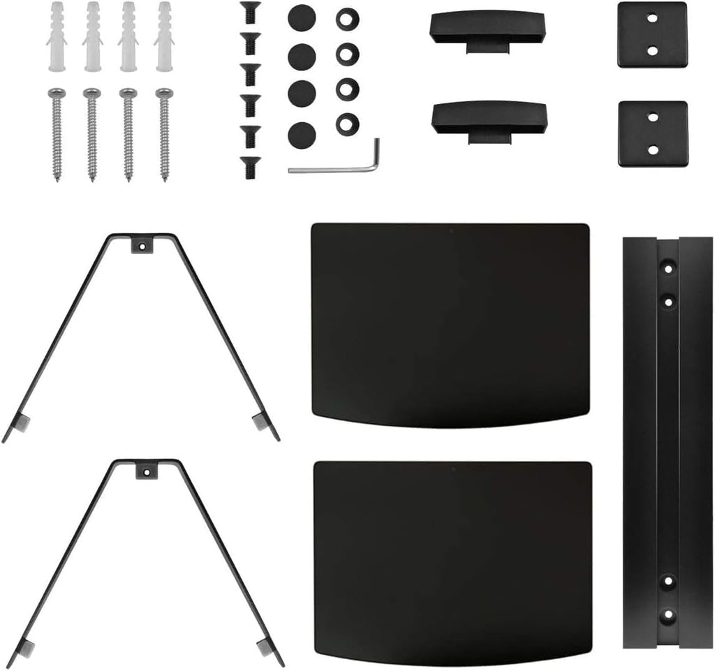 suptek 2 Floating Shelf Wall bracket with Strengthened Tempered Glass for DVD Players/Cable Boxes/Games Consoles/TV Accessories, 2 Shelves, Black CS202