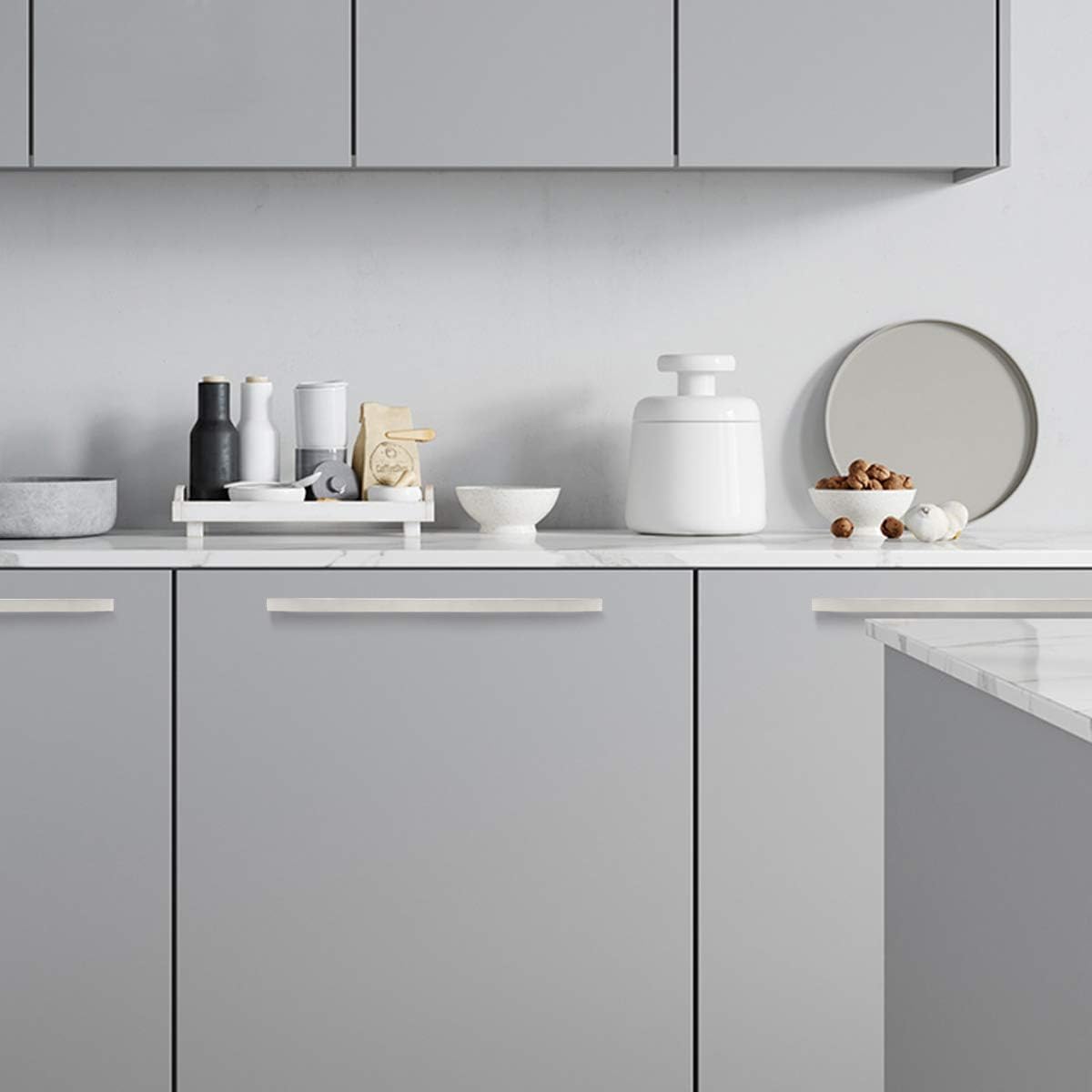 PinLin 20 Pack Brushed Steel Cabinet Handles 320mm Hole Center - Square T-Bar Drawer Pulls