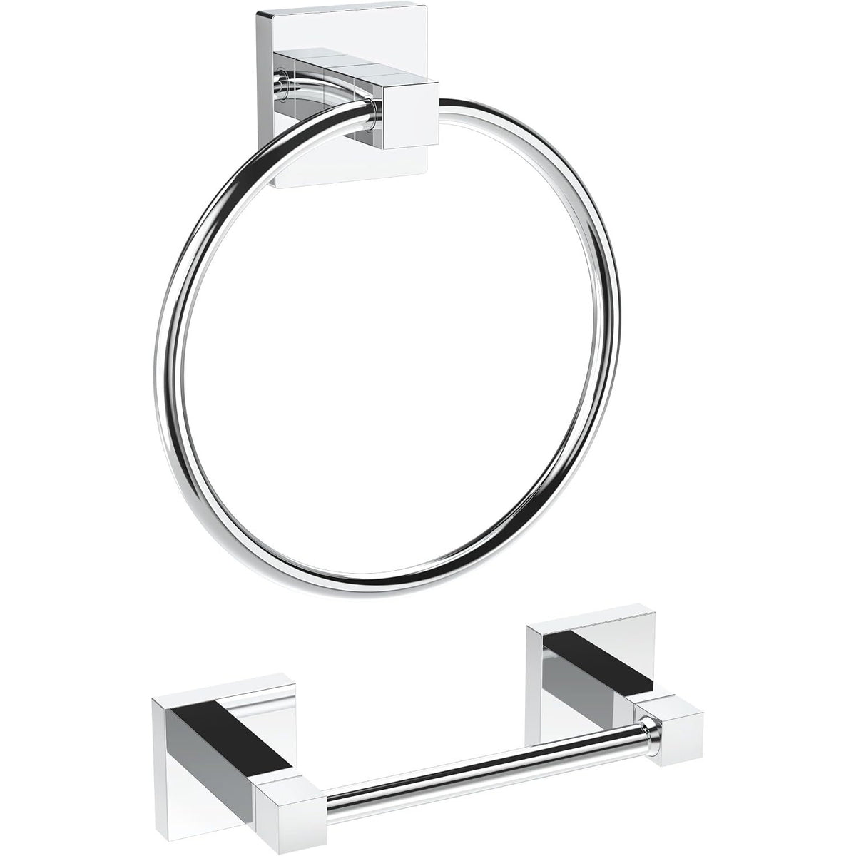 WZRUA Chrome Bathroom Accessories Set - Wall Mounted Toilet Paper Holder & Towel Ring