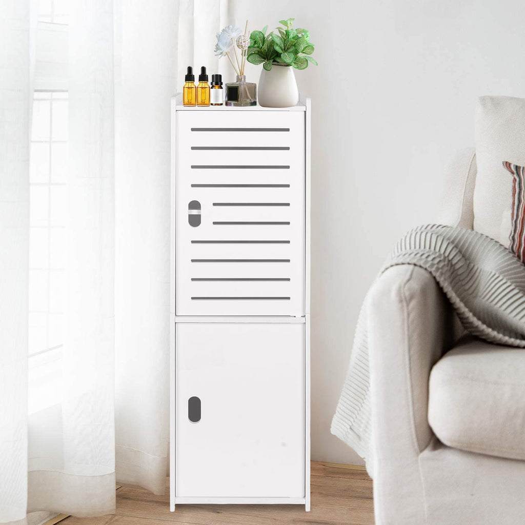 Powerking 3 Tier Waterproof Bathroom Storage Cabinet - White Floor Organizer with Doors
