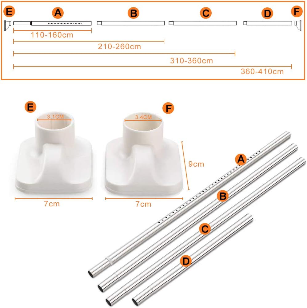 CURTAIN LAND Extendable Shower Curtain Rod 360-410 cm Silver