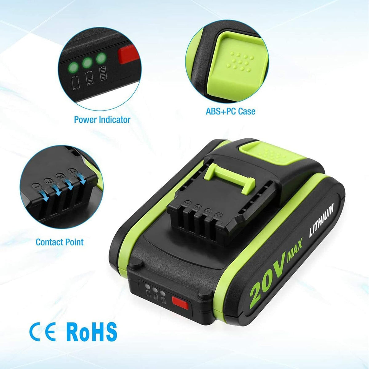 Geelink 3.0Ah 20V Replacement Battery for Worx Cordless Power Tools - High Capacity Li-Ion Pack