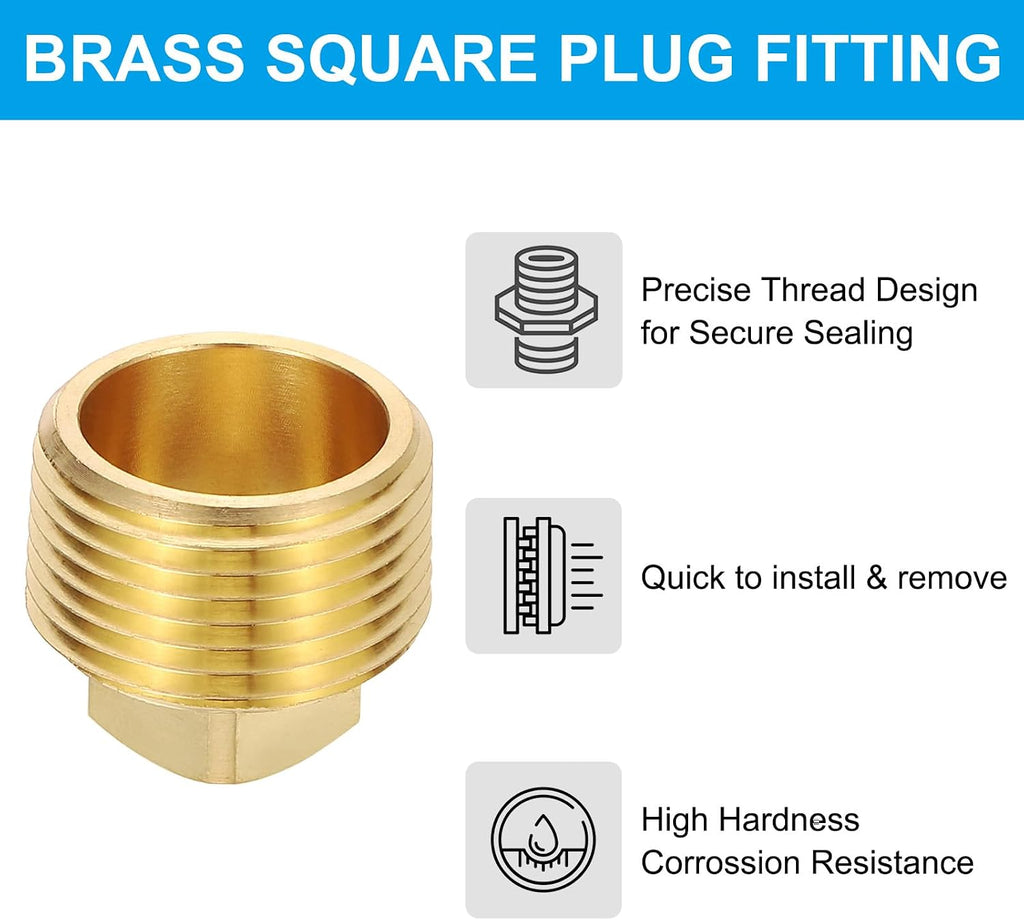 PATIKIL 10-Pack 3/4 Inch NPT Male Brass Square Plug Fittings