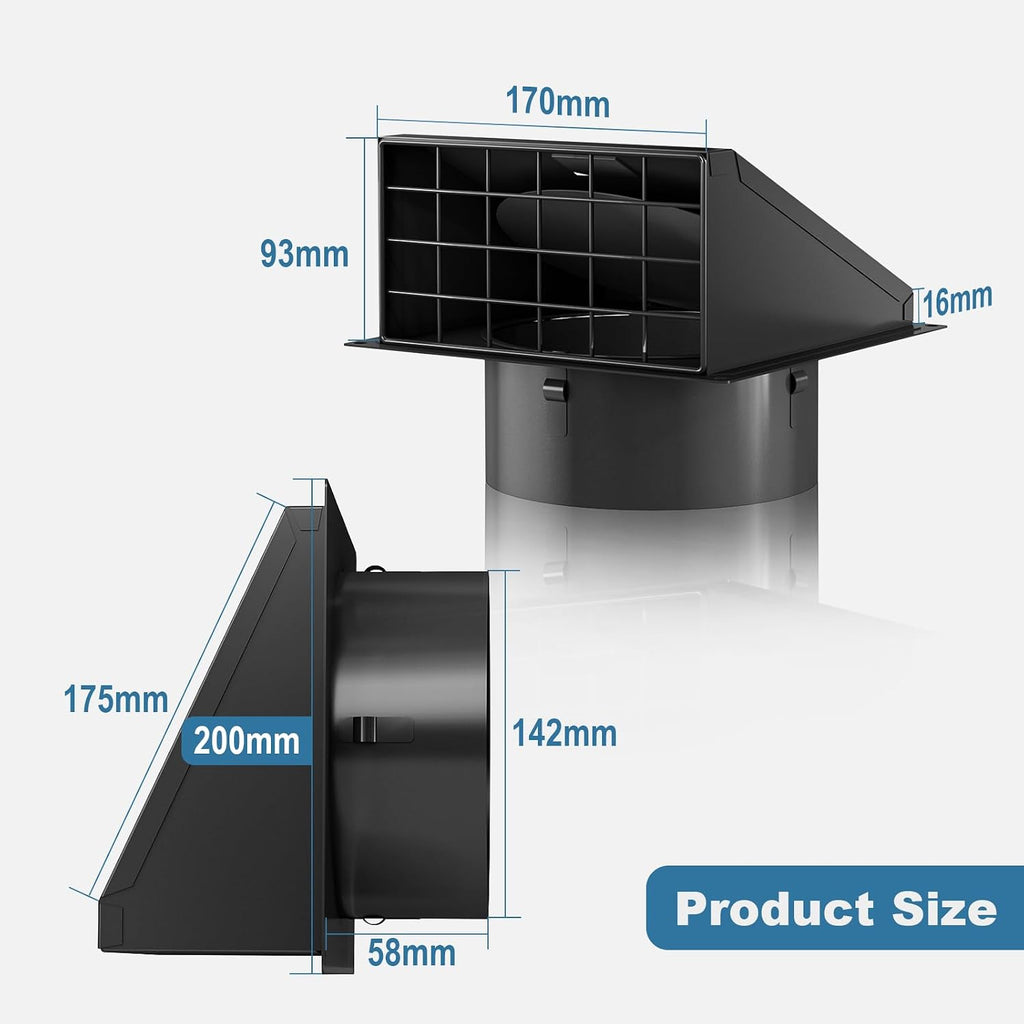 Hon&Guan 150mm Cowled Wall Air Vent Cover - 6 Inch External Ventilation Grille with Backdraft Flap