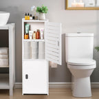 Powerking 3 Tier Waterproof Bathroom Storage Cabinet - White Floor Organizer with Doors