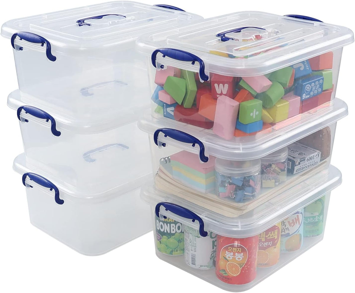 Minekkyes 8L Plastic Storage Boxes with Lids - Clear Stackable Container Set of 6