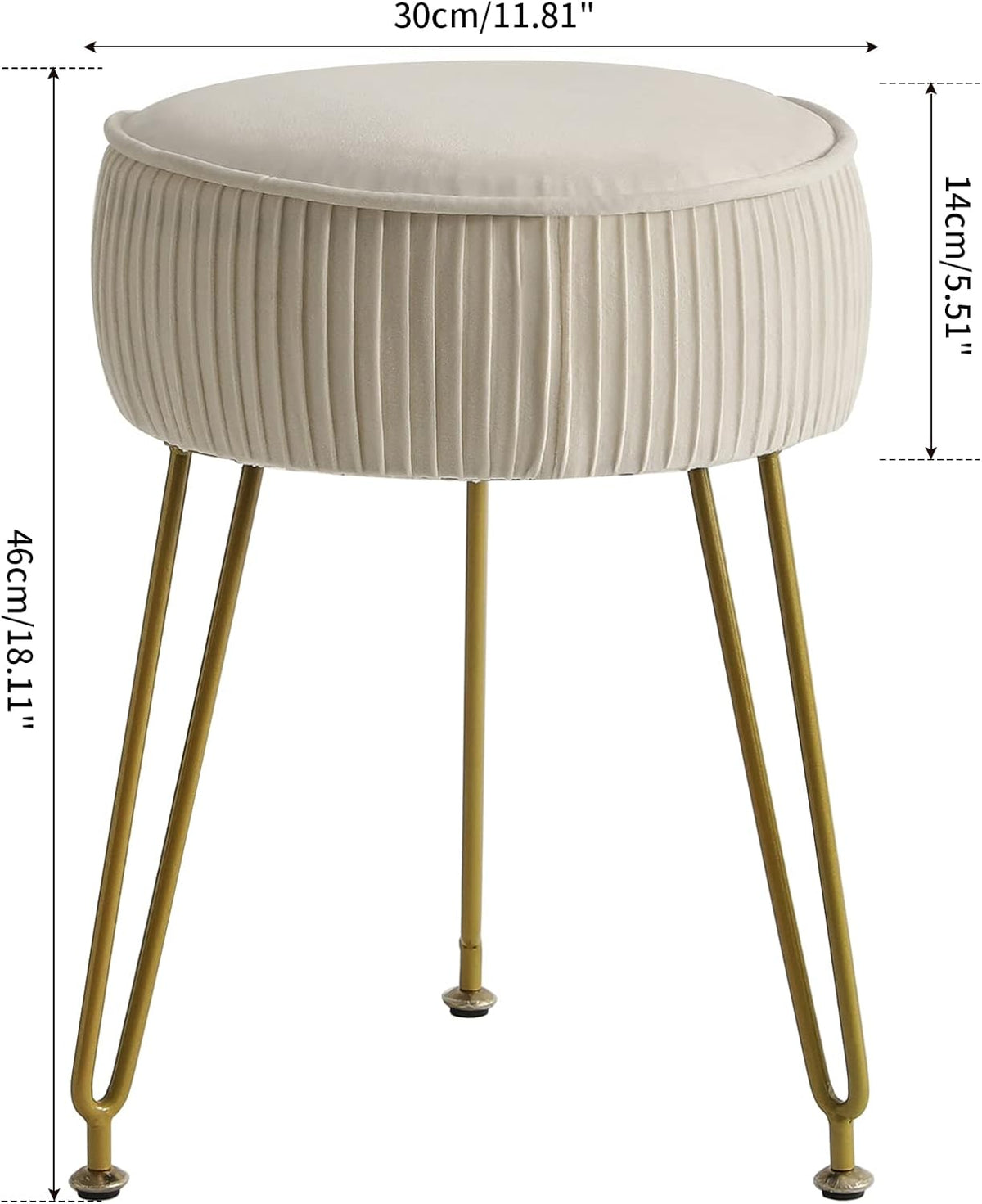 IBUYKE Velvet Round Makeup Vanity Stool - White Dressing Table Footrest Ottoman