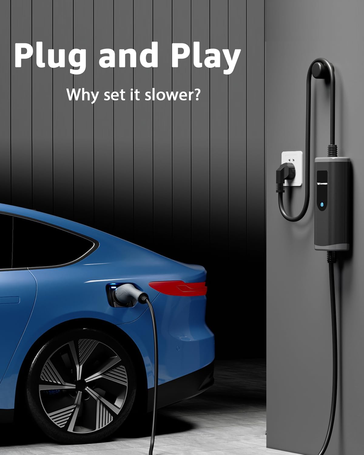 Bokman 15m Electric Car EV Charger Cable - Type 2 to UK 3 Pin Mains Plug (2.3kW 10A)