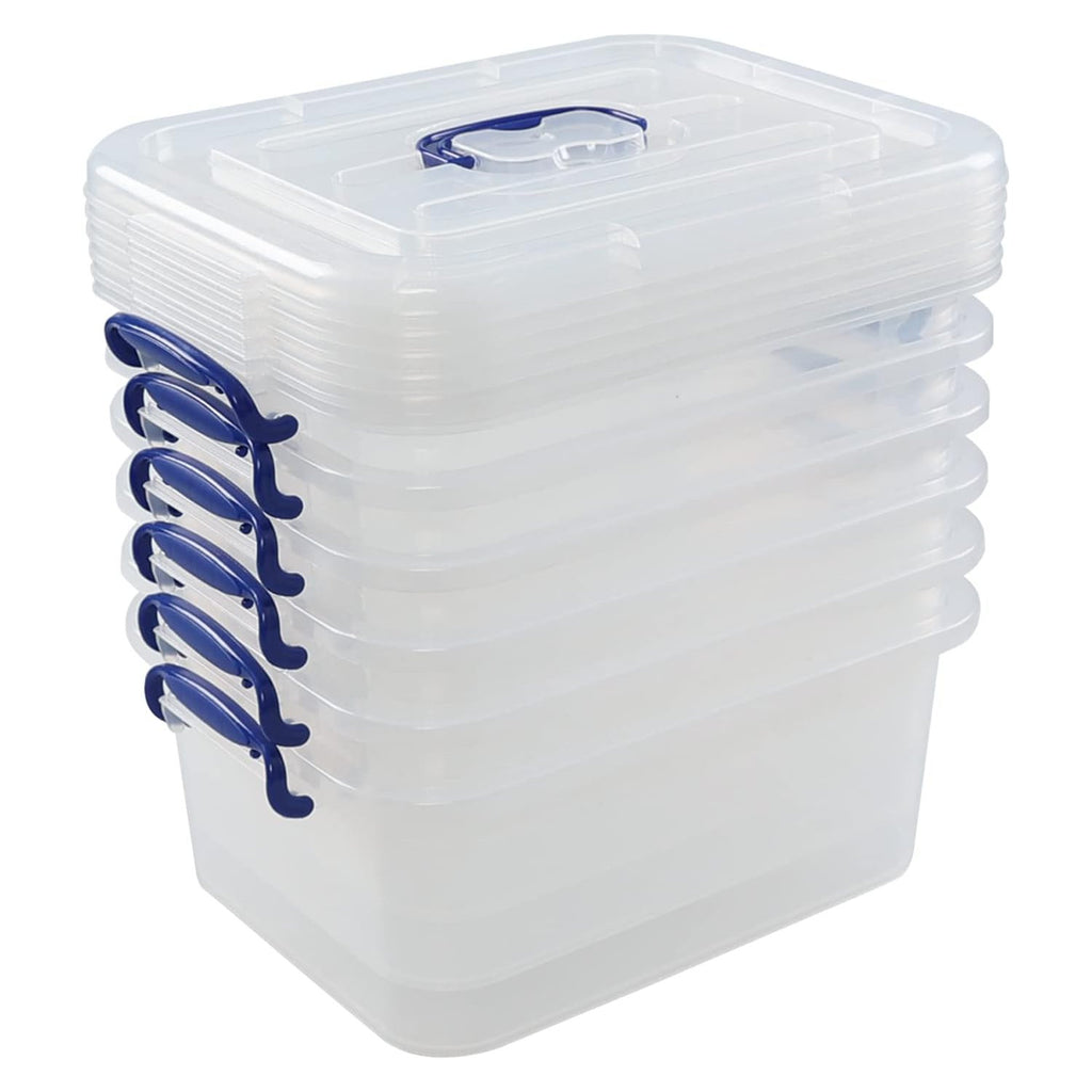 Minekkyes 8L Plastic Storage Boxes with Lids - Clear Stackable Container Set of 6