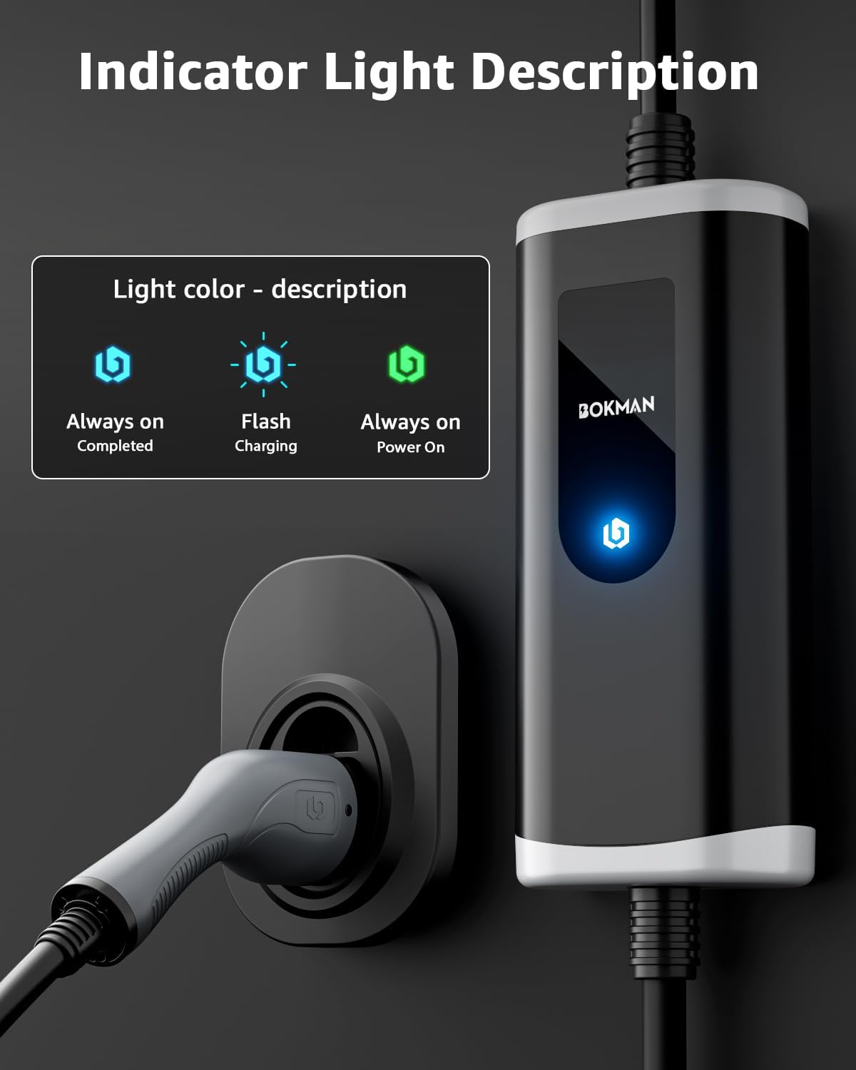 Bokman 15m Electric Car EV Charger Cable - Type 2 to UK 3 Pin Mains Plug (2.3kW 10A)