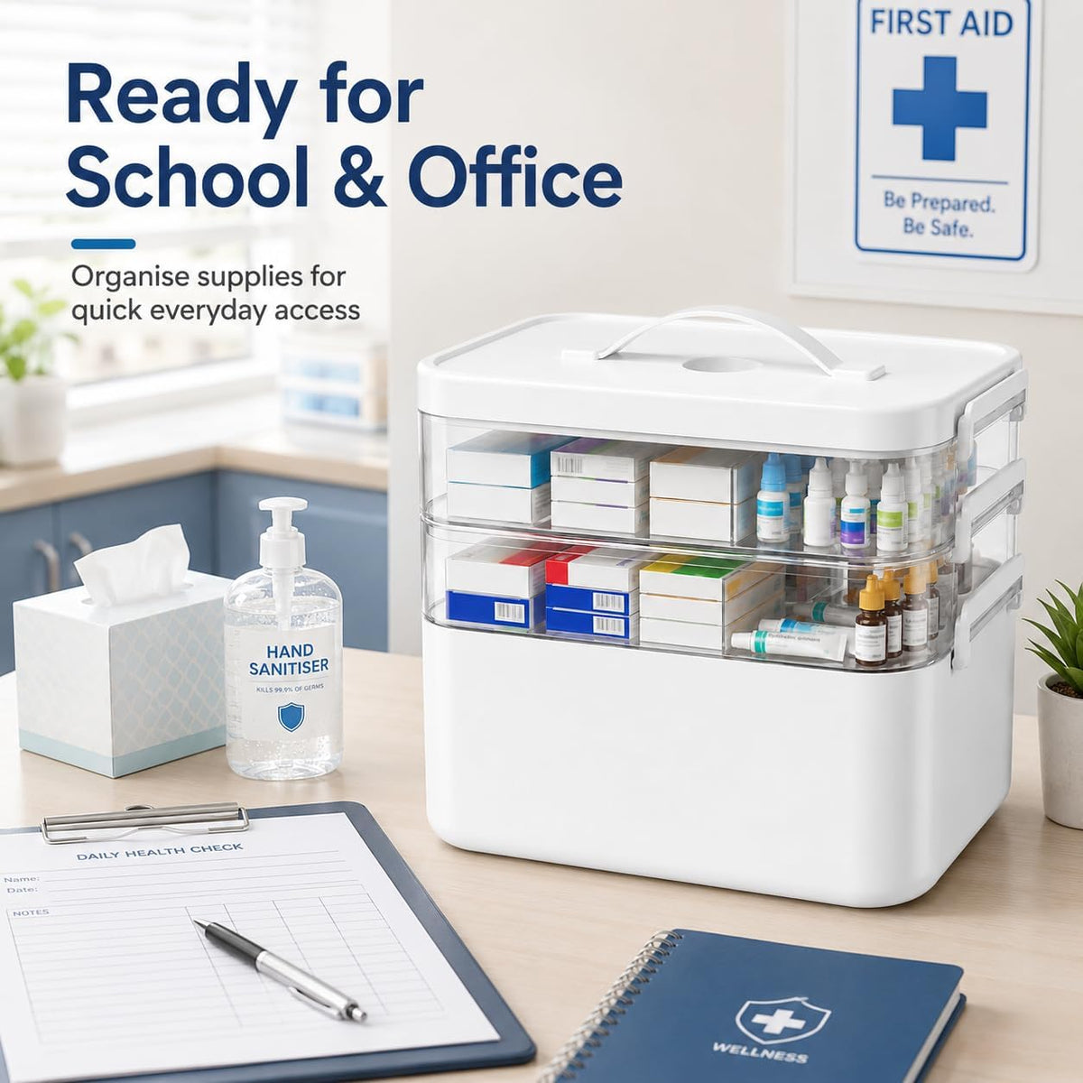 Kryndle 3 Layer Medicine Storage Box with Compartments - Portable First Aid Organiser Case
