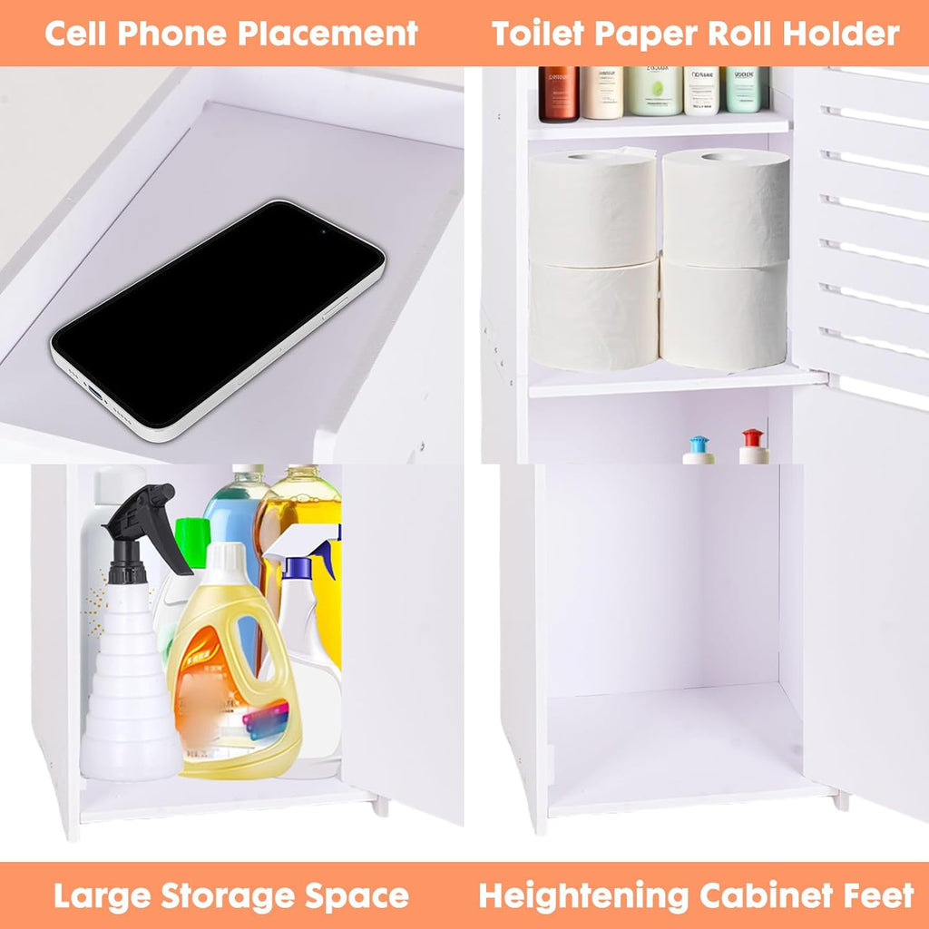 Powerking 3 Tier Waterproof Bathroom Storage Cabinet - White Floor Organizer with Doors