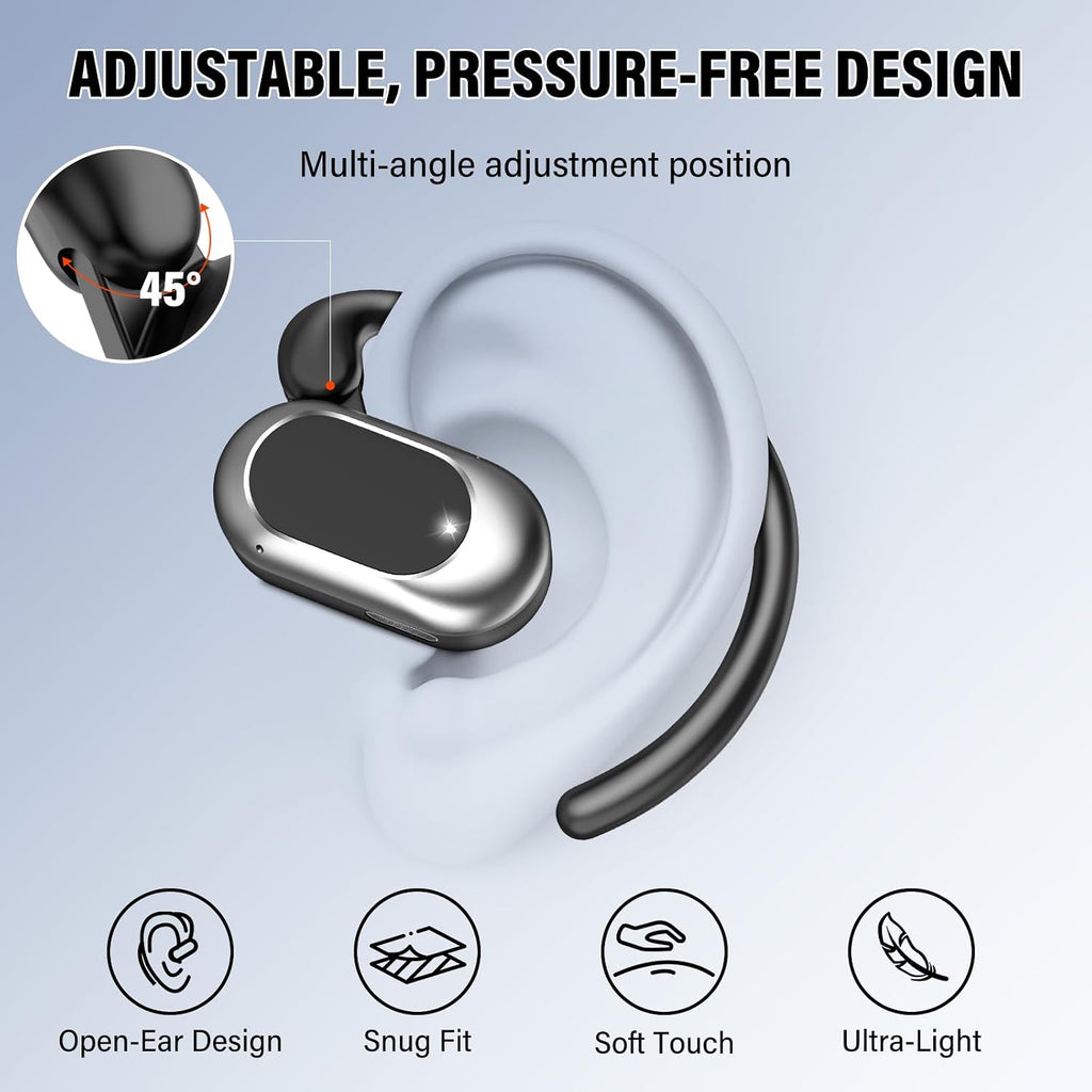 AOTONOK Open Ear Headphones, Hi-Fi Stereo Running Earphones with Adjustable Ear Hooks, IPX7 Waterproof Bone Conduction Earbuds With ENC Mics, Ultra-Comfort, LED Lights, 36H Playtime Sports Headphones for Gym