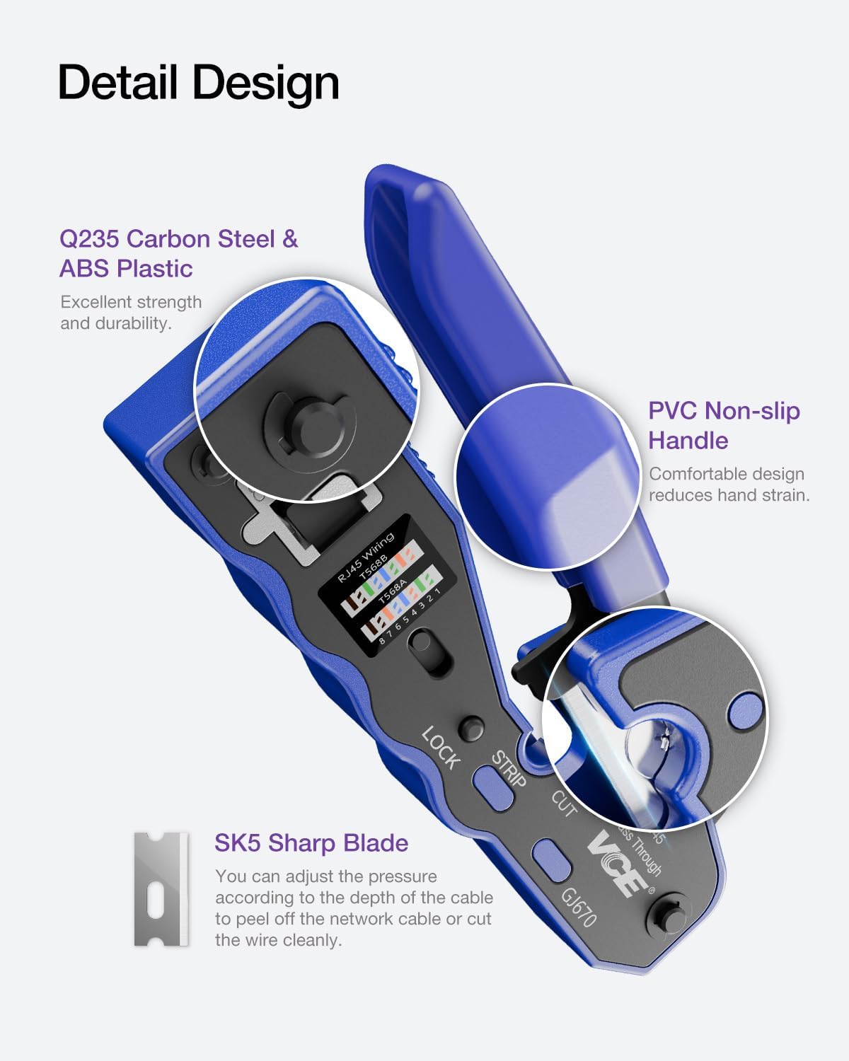 VCELINK RJ45 Pass-Thru Ethernet Crimp Tool Kit - Cable Stripper & Cutter Set