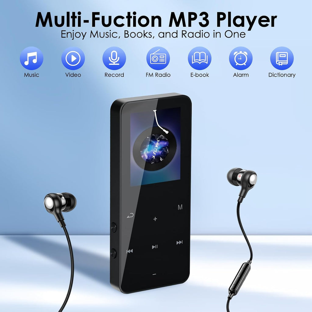 COVVY 24GB Digital MP3 Player with Bluetooth & Speaker - HiFi Lossless Audio Player with FM Radio, Voice Recorder & Earphones