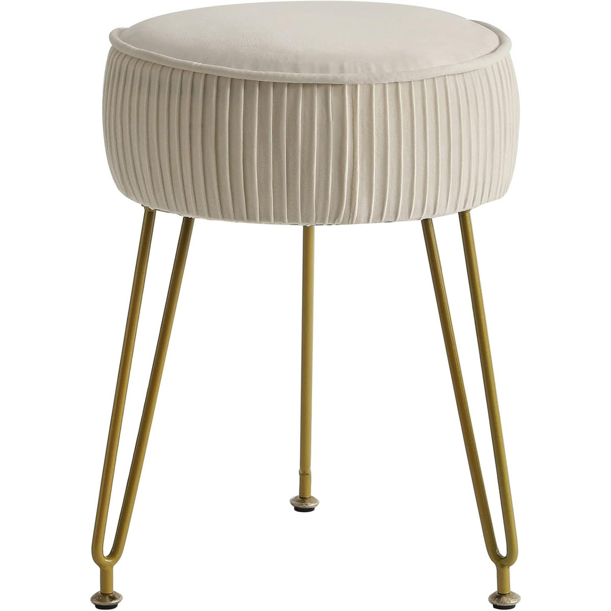 IBUYKE Velvet Round Makeup Vanity Stool - White Dressing Table Footrest Ottoman