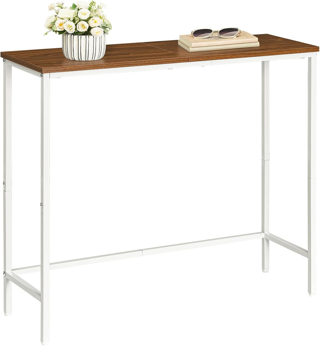 HOOBRO Slim Console Table - White & Walnut Narrow Entryway Sofa Display Table