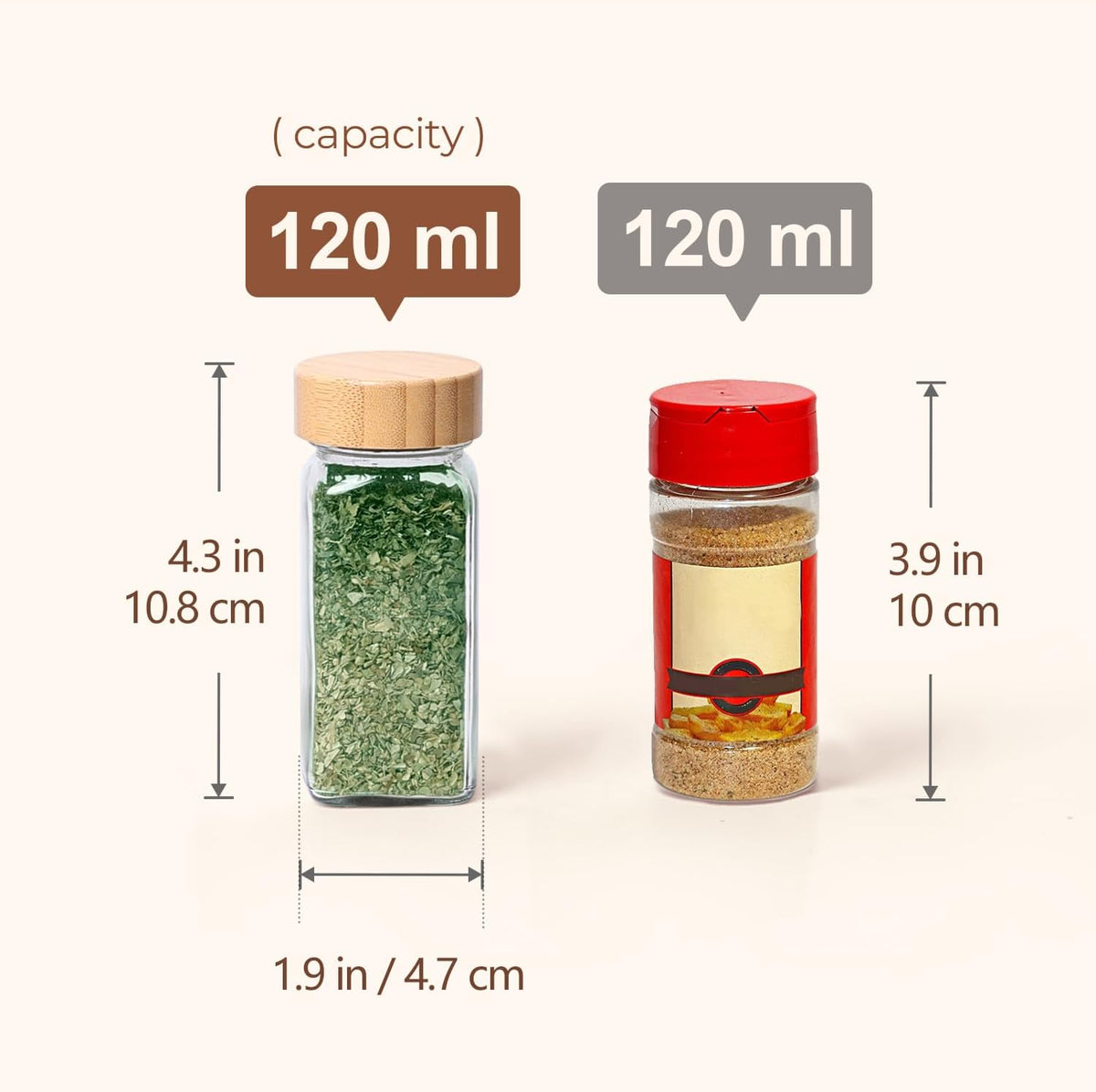 ComSaf 120ml Glass Spice Jars with Bamboo Lids & Labels for Herbs, 24 Pack