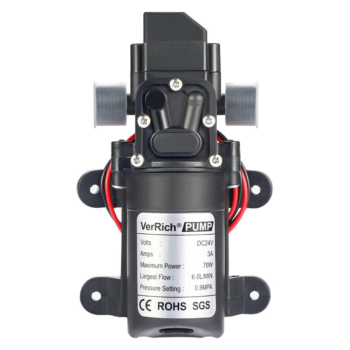 VerRich DC 24V 4L/Min 1GPM Diaphragm Water Pump - 0.9MPa Pressure Switch with G1/2" Hose Fittings