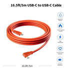 Tonton 16ft 5m Right Angle USB-C 10Gbps Tethering Cable - 60W PD Fast Charging VR & Camera Cord