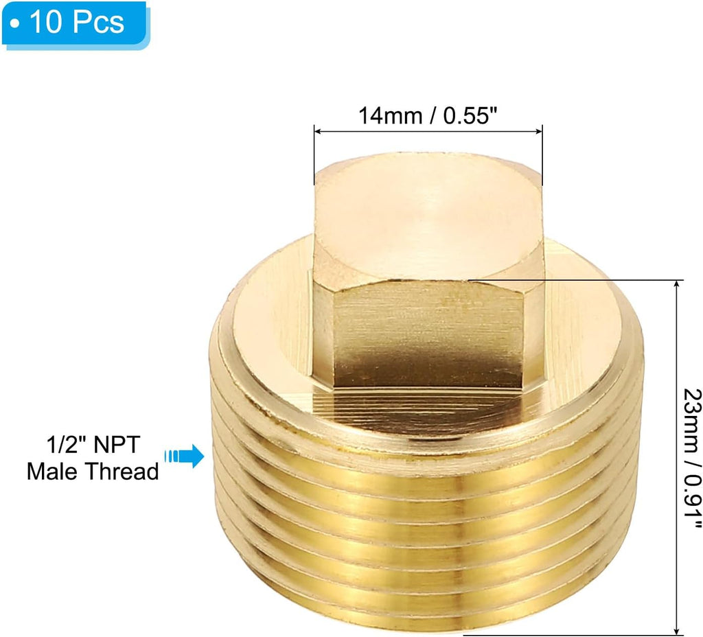 PATIKIL 10-Pack 3/4 Inch NPT Male Brass Square Plug Fittings