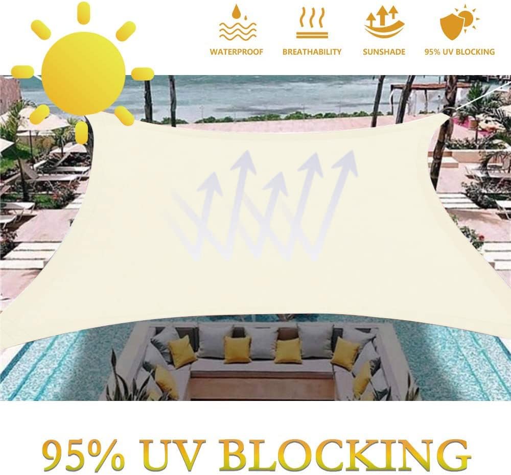Dripex 3x4m Waterproof Rectangle Sun Shade Sail Canopy Beige