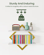 CHOEZON 2 Tier Floating Wall Shelves Set of 2 - Gold & White Hanging Display Shelves