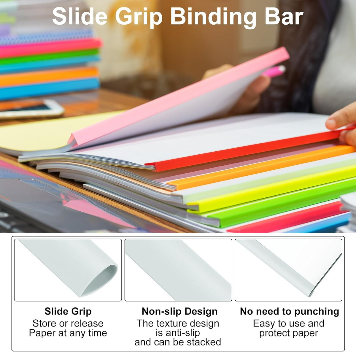 PATIKIL 100-Pack 8mm White Plastic Slide Grip Binding Bars