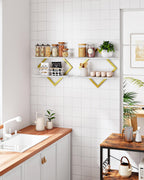 CHOEZON 2 Tier Floating Wall Shelves Set of 2 - Gold & White Hanging Display Shelves