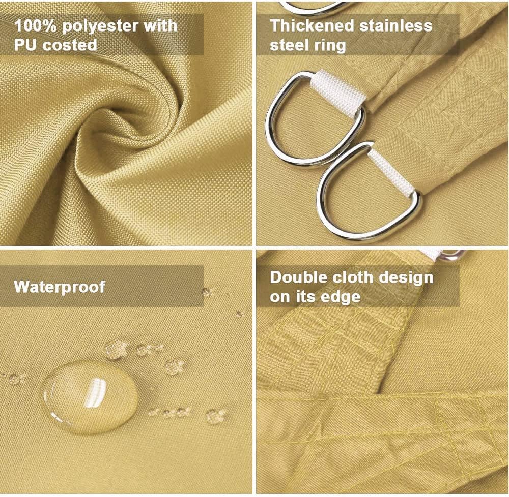 Dripex 3x4m Waterproof Rectangle Sun Shade Sail Canopy Sand