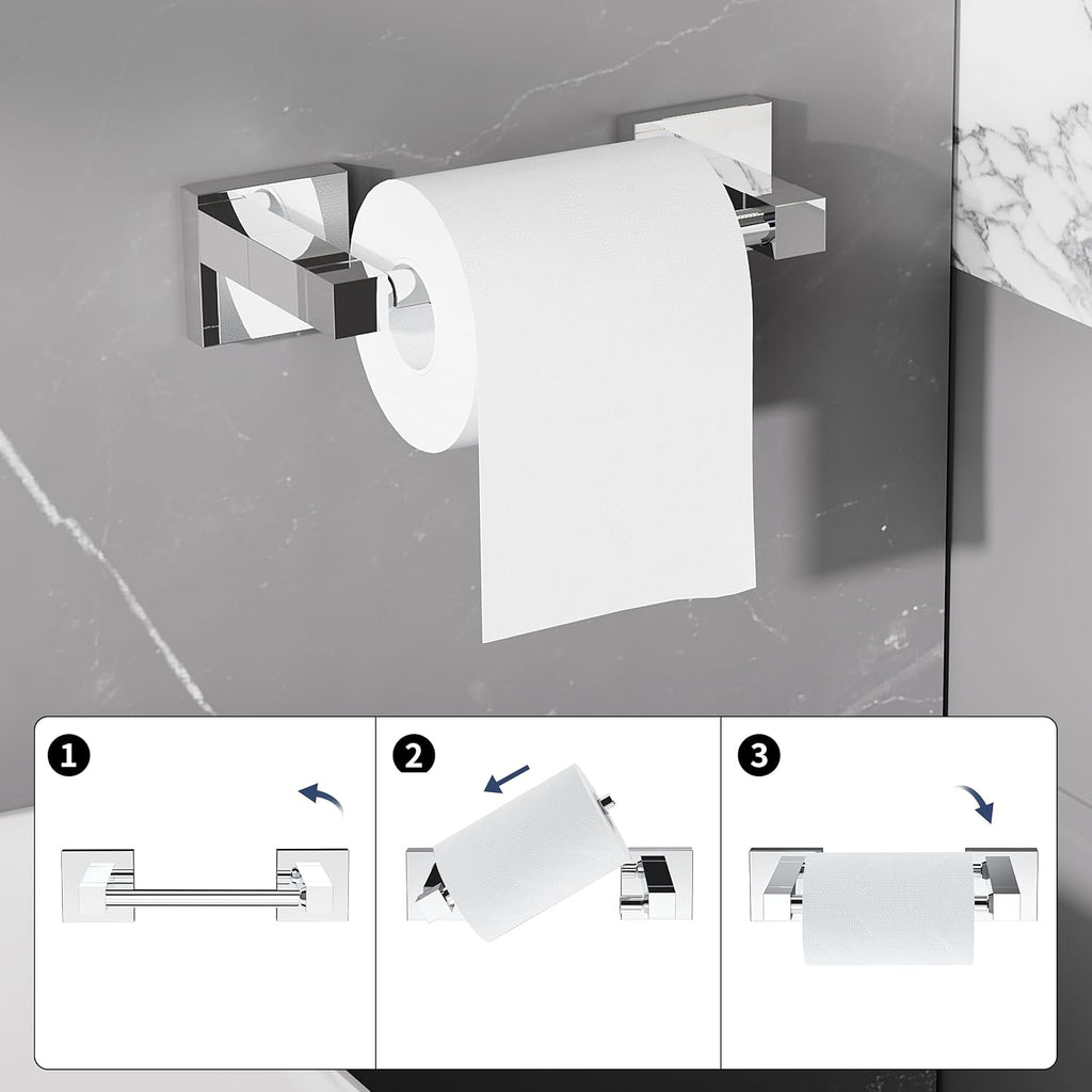 WZRUA Chrome Bathroom Accessories Set - Wall Mounted Toilet Paper Holder & Towel Ring