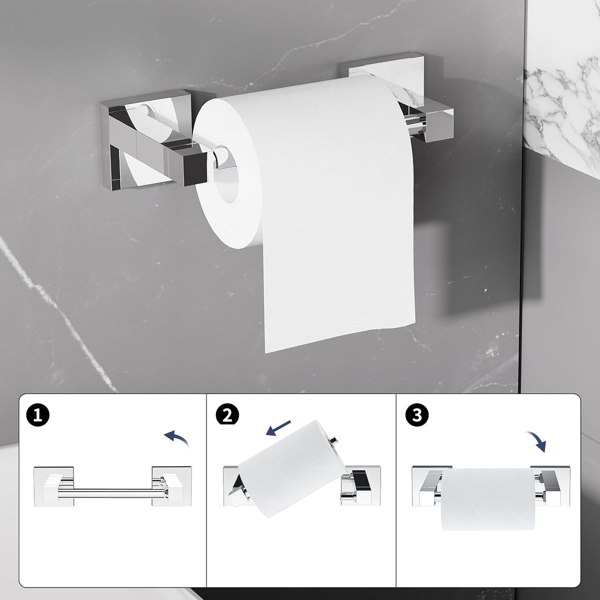 WZRUA Chrome Bathroom Accessories Set - Wall Mounted Toilet Paper Holder & Towel Ring