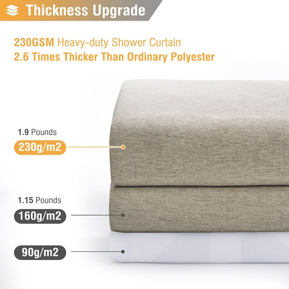 BTTN Linen Look Weighted Shower Curtain, Waterproof, 182x182cm, Tan/Khaki