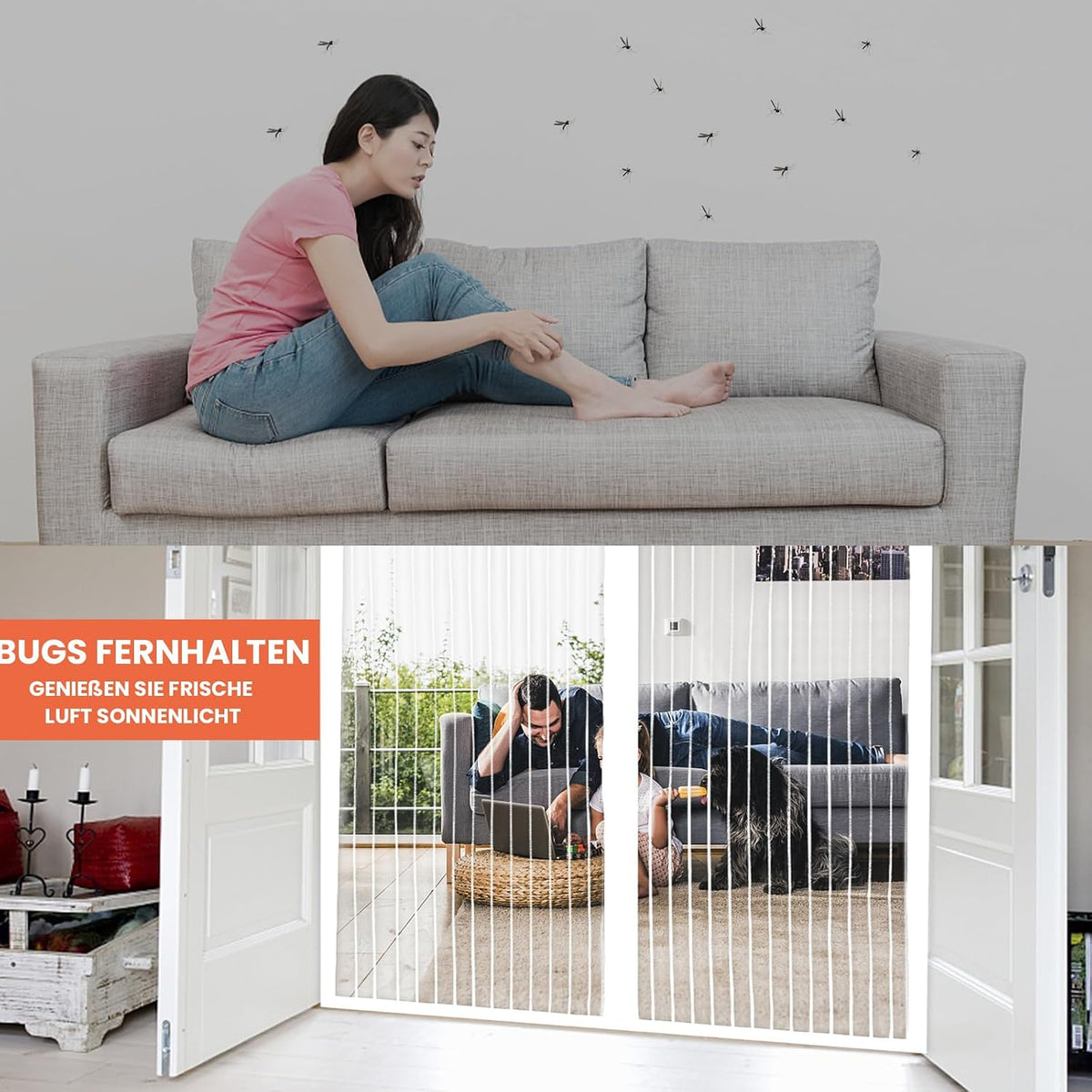 DIKER 120x200cm Magnetic Fly Screen Door - White Insect Mesh Curtain with Drill-Free Installation