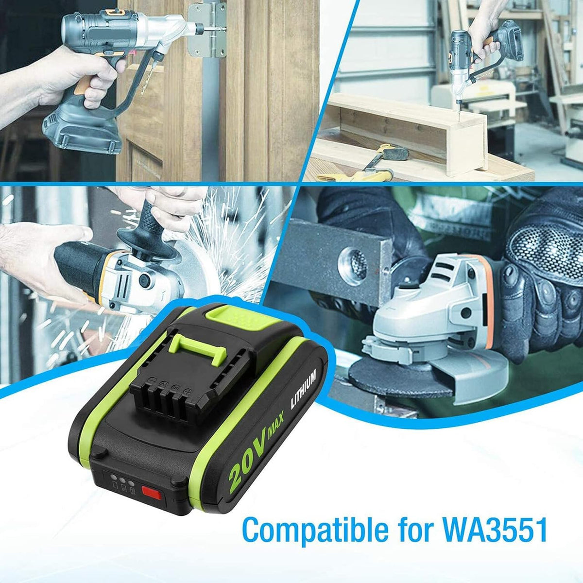 Geelink 3.0Ah 20V Replacement Battery for Worx Cordless Power Tools - High Capacity Li-Ion Pack