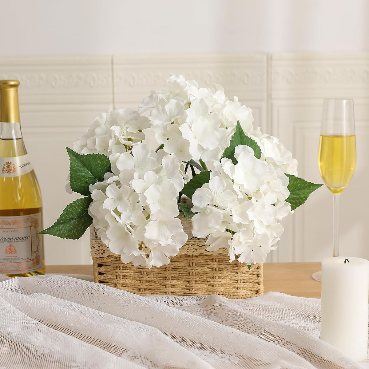 Kisflower 2 Pack White Silk Artificial Hydrangea Flowers Bouquets - Vase & Wedding Decor