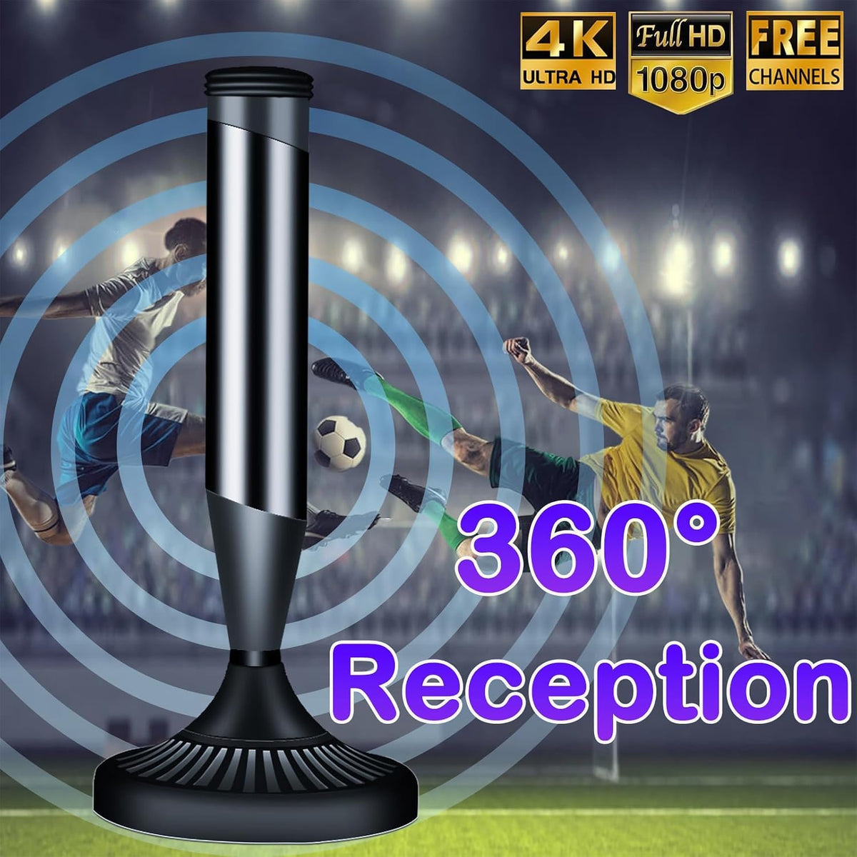 CSUXYD Indoor Digital HD TV Aerial with Signal Booster Amplifier - 880+ Miles Range 4K 1080P Freeview, VHF/UHF/DAB Radio Support Black