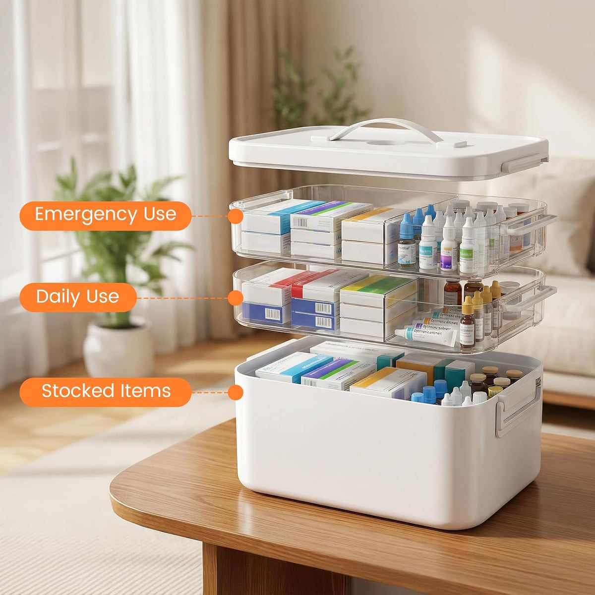 Kryndle 3 Layer Medicine Storage Box with Compartments - Portable First Aid Organiser Case