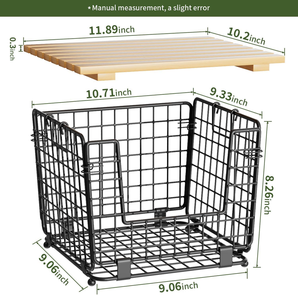 ZDXY Wire Storage Basket for Kitchen Pantry: Stackable Kitchen Counter Organizers - Wire Organizing Bin for Produce Vegetable Potato and Onion Black