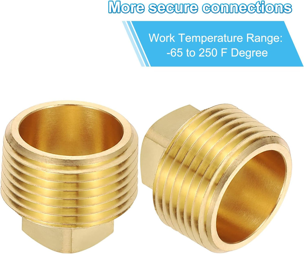 PATIKIL 10-Pack 3/4 Inch NPT Male Brass Square Plug Fittings