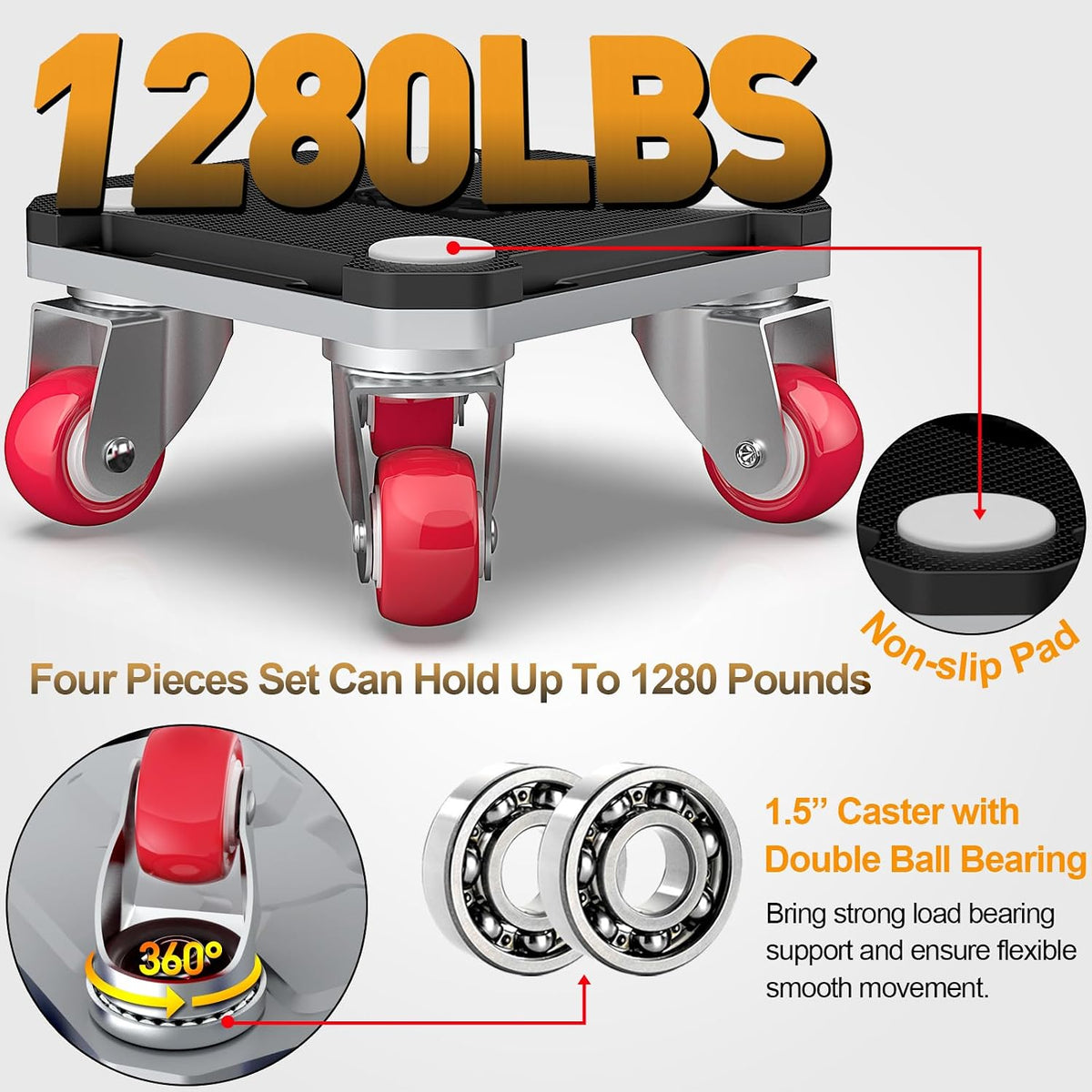 Ronlap Heavy Duty Furniture Mover Lifter Tool Set - 4 Wheel Dolly Rollers for Sofa Fridge