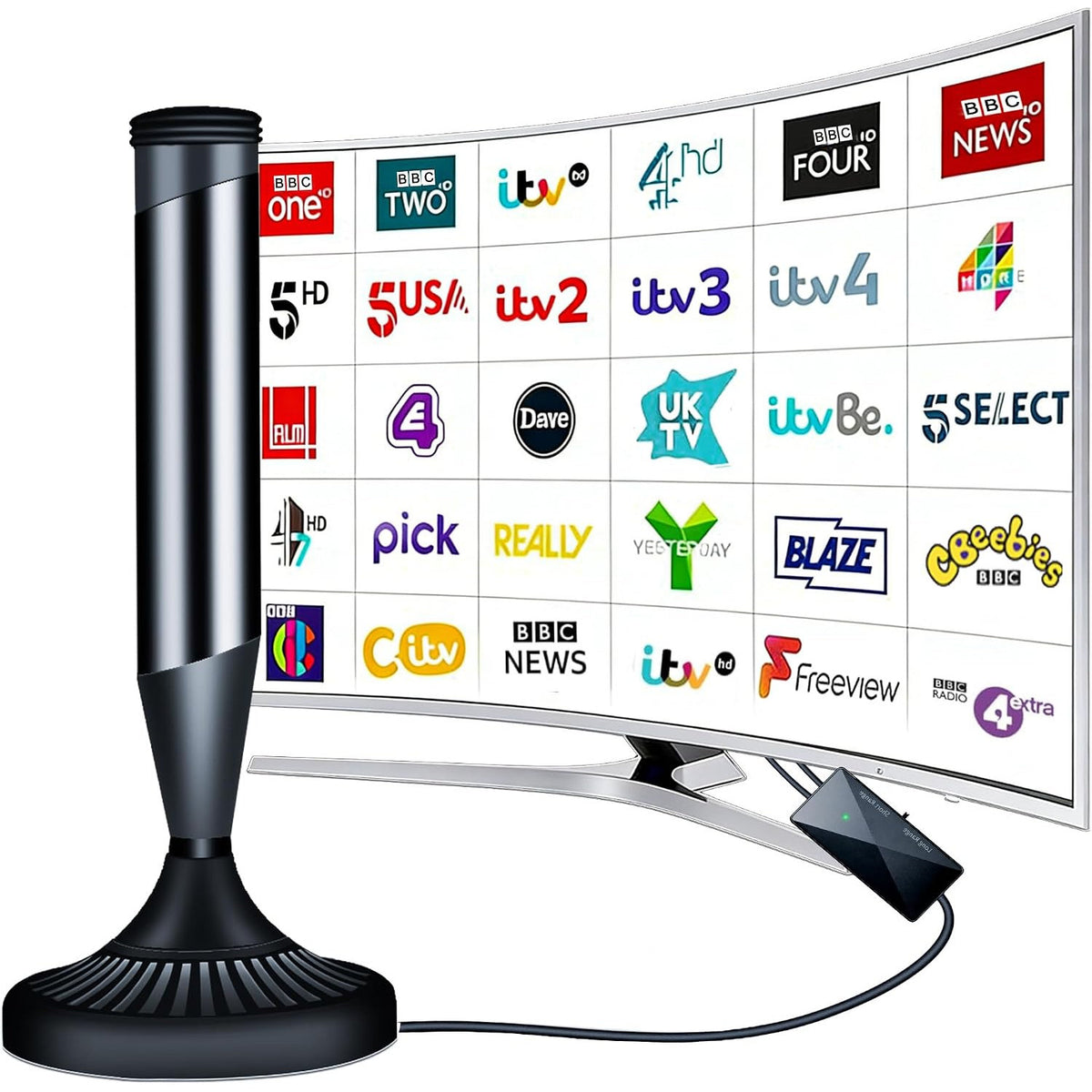 CSUXYD Indoor Digital HD TV Aerial with Signal Booster Amplifier - 880+ Miles Range 4K 1080P Freeview, VHF/UHF/DAB Radio Support Black