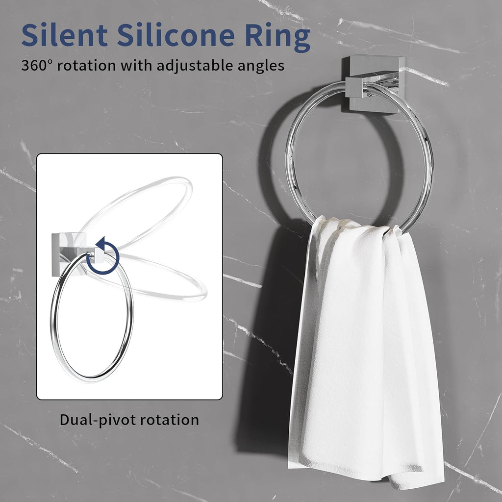 WZRUA Chrome Bathroom Accessories Set - Wall Mounted Toilet Paper Holder & Towel Ring