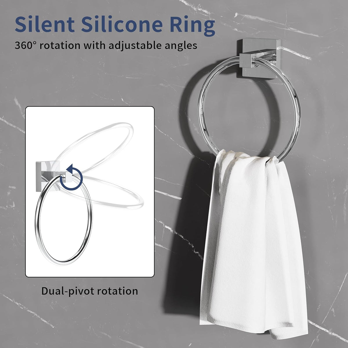 WZRUA Chrome Bathroom Accessories Set - Wall Mounted Toilet Paper Holder & Towel Ring