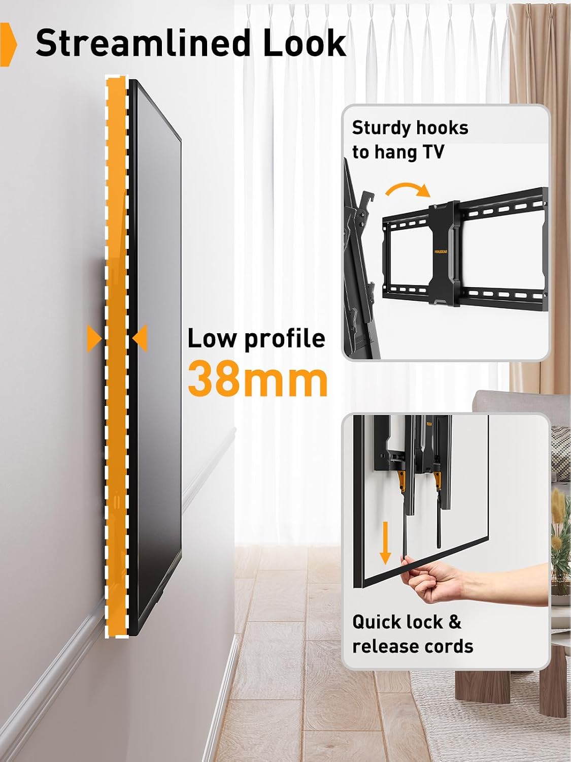 Perlegear Tilting TV Wall Mount Bracket - Fits 37-82 Inch LCD LED Flat Screen TVs Up to 60kg